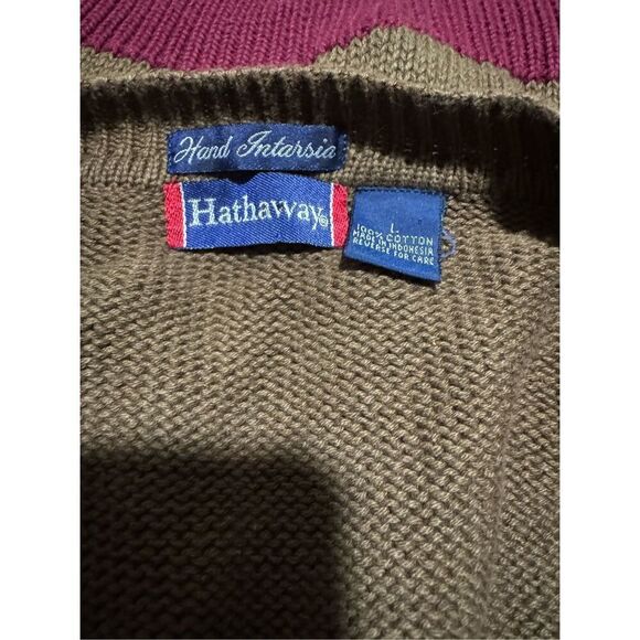 Hathaway knit golfer and crest print sweater cotton L - Picture 3 of 6